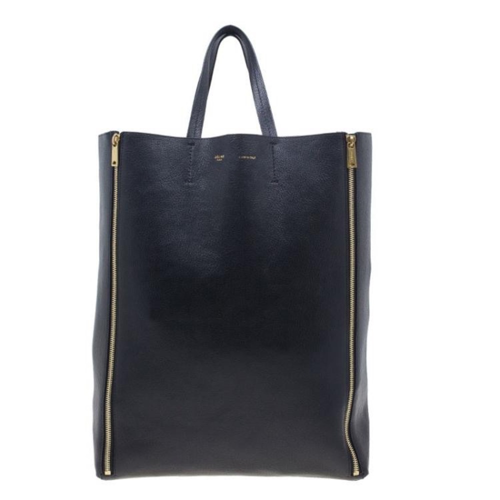 Celine Black Leather Vertical Zipper Gusset Cabas Tote